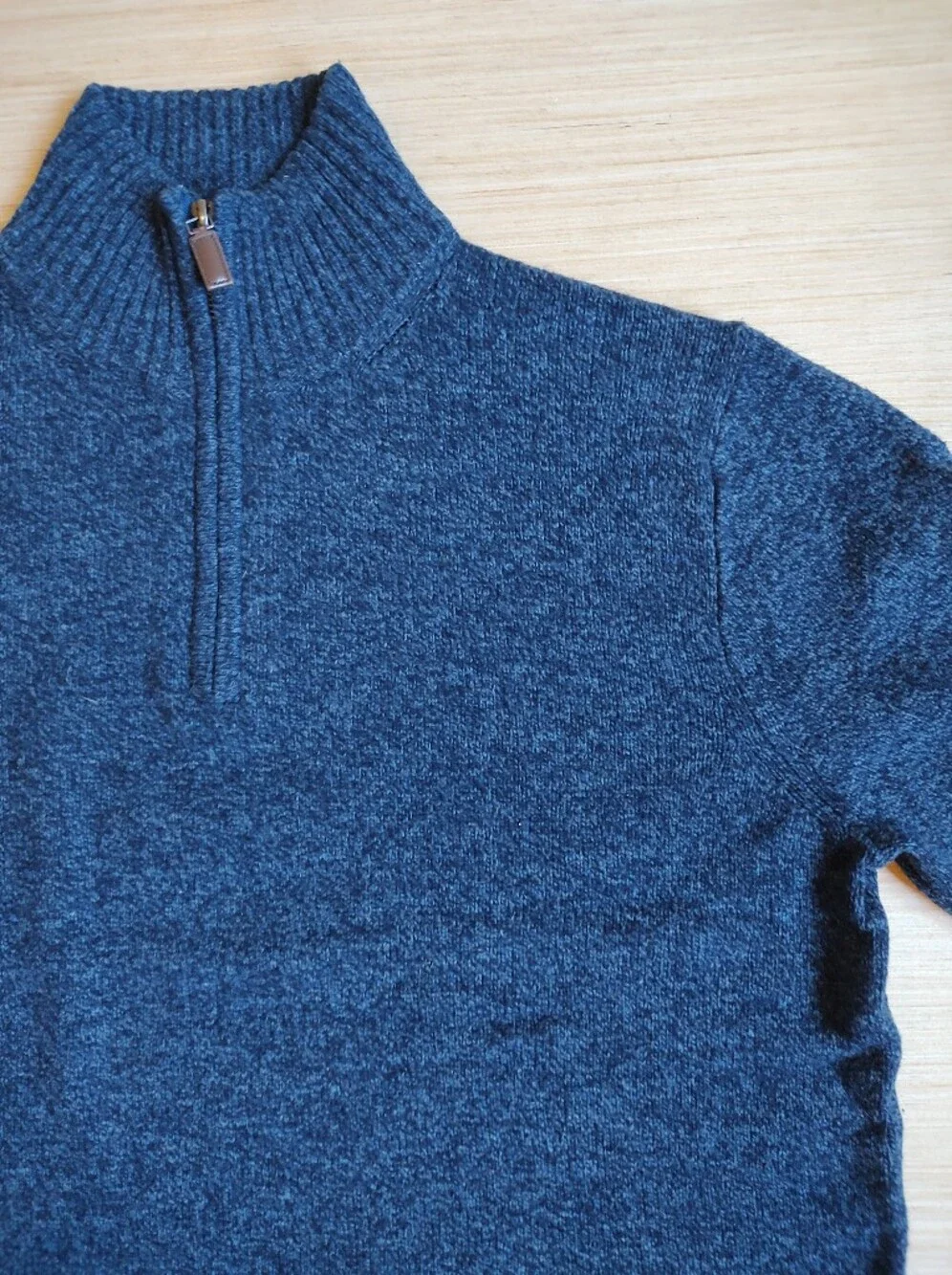 J Crew Lambs Wool Quarter Zip Sweater Pullover Marled Blue Navy Mock Neck L